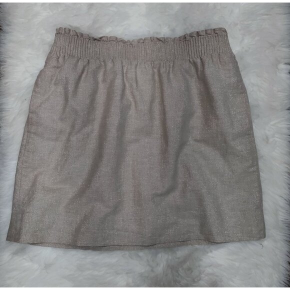 J.Crew Twee Linen Blend Metallic Champagne Elastic Waist Lined Mini Skirt Size 6 - Picture 2 of 10